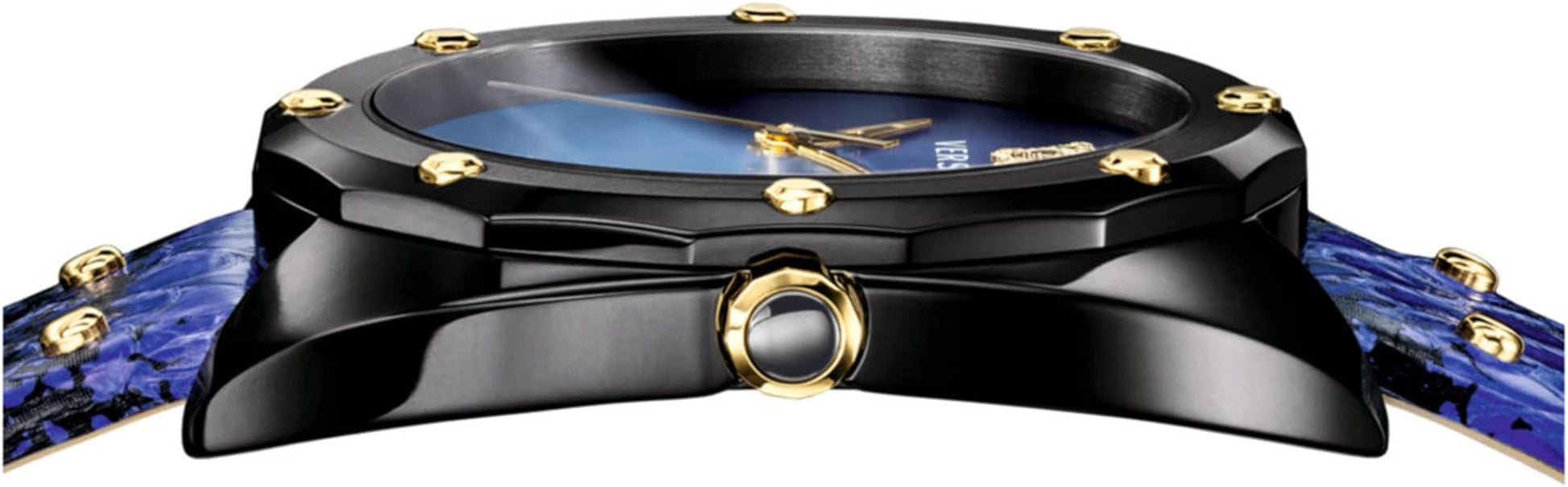  Shop Authentic Versace Shadov Quartz Black Dial Blue Leather Strap Watch for Men - VEBM00418 - Luxxuri