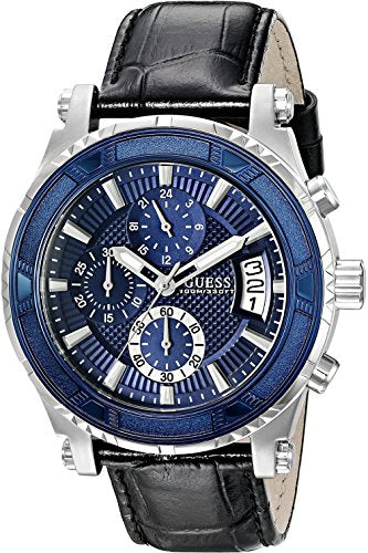  Shop Authentic Guess Pinnacle Chronograph Quartz Blue Dial Black Leather Strap Watch For Men - W0673G4 - Luxxuri