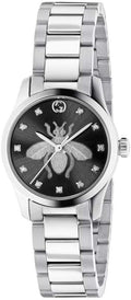 Shop Authentic Gucci G Timeless Quartz Diamonds Black Dial Silver Steel Strap Watch For Women - YA1265024 - Luxxuri