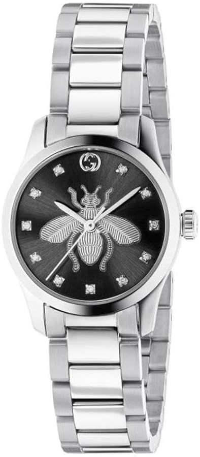  Shop Authentic Gucci G Timeless Quartz Diamonds Black Dial Silver Steel Strap Watch For Women - YA1265024 - Luxxuri