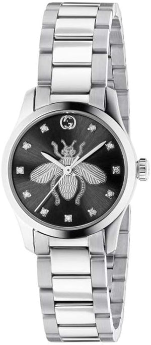  Shop Authentic Gucci G Timeless Quartz Diamonds Black Dial Silver Steel Strap Watch For Women - YA1265024 - Luxxuri