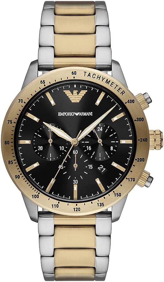 🎁 Emporio Armani Analog Chronograph Black Dial Two Tone Steel Strap Watch For Men - AR11521 (100% off)