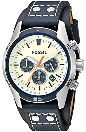  Shop Authentic Fossil Coachman Chronograph White Dial Blue Leather Strap Watch for Men - CH3051 - Luxxuri