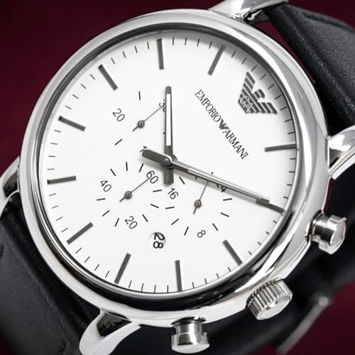  Shop Authentic Emporio Armani Classic Quartz Chronograph White Dial Black Leather Strap Watch For Men - AR1807 - Luxxuri