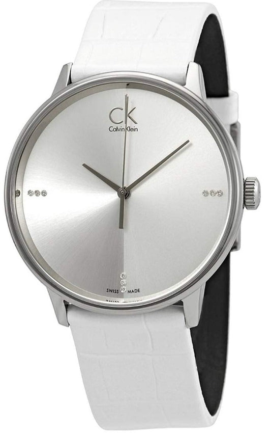  Shop Authentic Calvin Klein Accent Silver Dial White Leather Strap Watch for Men - K2Y2X1KW - Luxxuri