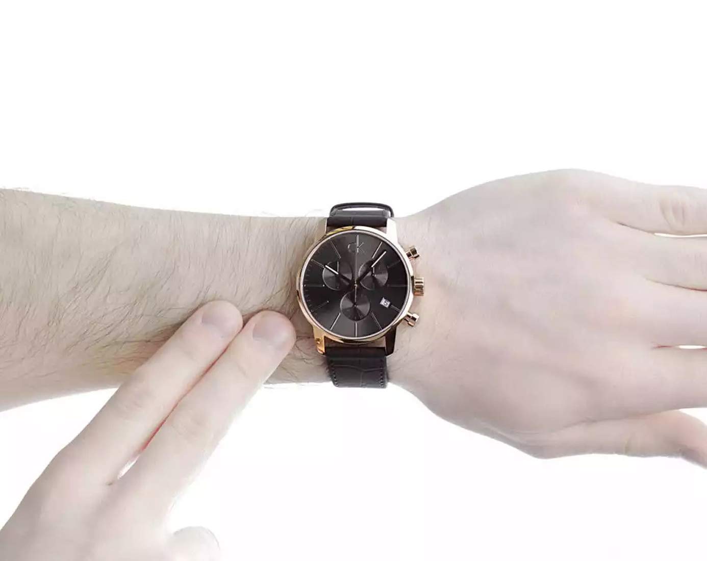  Shop Authentic Calvin Klein City Chronograph Grey Dial Brown Leather Strap Watch for Men - K2G276G3 - Luxxuri
