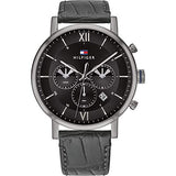 Shop Authentic Tommy Hilfiger Evan Black Dial Black Leather Strap Watch for Men - 1710395 - Luxxuri