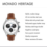  Shop Authentic Movado Heritage Calendoplan Chronograph White Dial Brown Leather Strap Watch for Men - 3650008 - Luxxuri