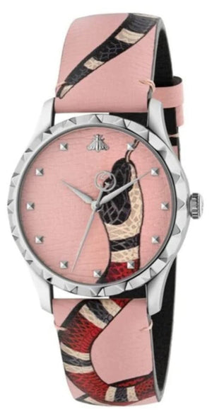  Shop Authentic Gucci G Timeless Pink Dial Pink Leather Strap Watch For Women - YA1264083 - Luxxuri