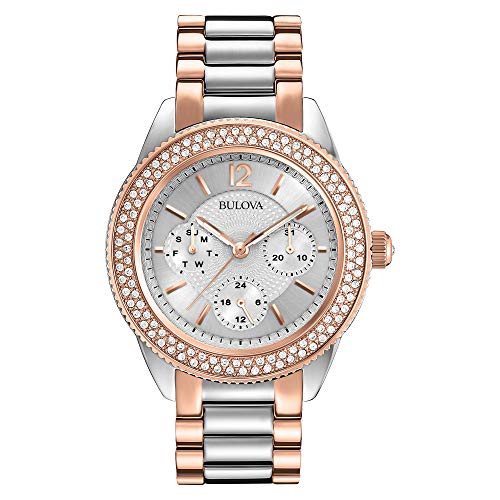  Shop Authentic Bulova Crystal Collection Silver Dial Two Tone Steel Strap Watch for Women - 98N100 - Luxxuri