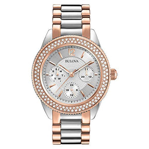  Shop Authentic Bulova Crystal Collection Silver Dial Two Tone Steel Strap Watch for Women - 98N100 - Luxxuri