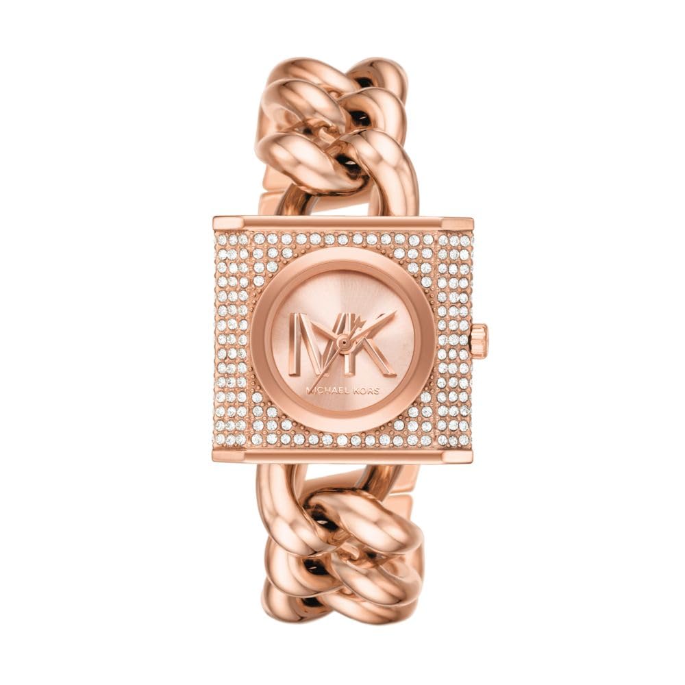 Shop Authentic Michael Kors Chain Lock Three-Hand Rose Gold Dial Rose Gold Steel Strap Watch for Women - MK4827 - Luxxuri