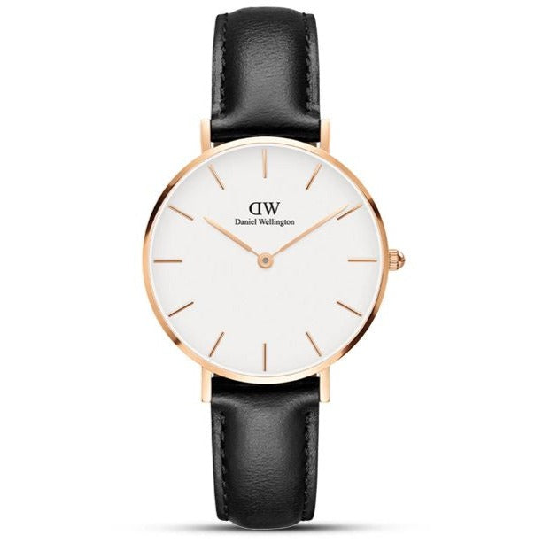  Shop Authentic Daniel Wellington Petite Sheffield White Dial Black Leather Strap Watch For Women - DW00100174 - Luxxuri