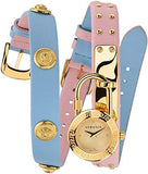  Shop Authentic Versace Medusa Lock Icon Quartz Gold Dial Pink & Blue Leather Strap Watch For Women - VEDW00219 - Luxxuri