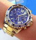  Shop Authentic Michael Kors Everest Chronograph Blue Dial Gold Steel Strap Watch for Women - MK5754 - Luxxuri