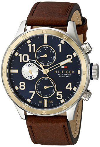  Shop Authentic Tommy Hilfiger Sport Multifunction Blue Dial Brown Leather Strap Watch for Men - 1791137 - Luxxuri