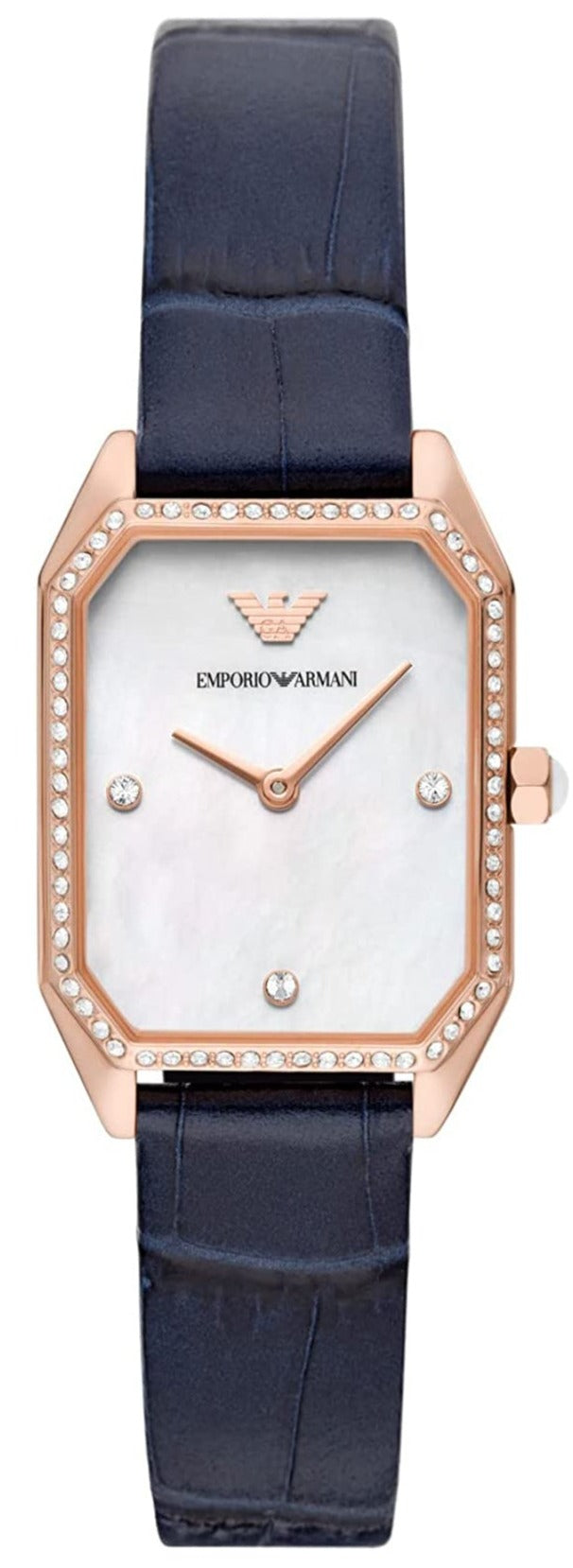 Emporio Armani Gianni T Bar Quartz Mother of Pearl Dial Blue Leather Strap Watch For Women - AR11466