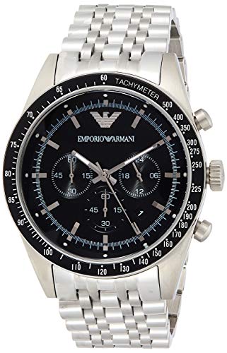  Shop Authentic Emporio Armani Tazio Chronograph Black Dial Silver Steel Strap Watch For Men - AR5988 - Luxxuri