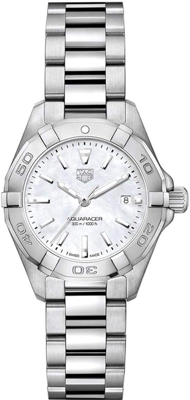  Shop Authentic Tag Heuer Aquaracer Quartz Mother of Pearl White Dial Silver Steel Strap Watch for Women - WBD1411.BA0741 - Luxxuri