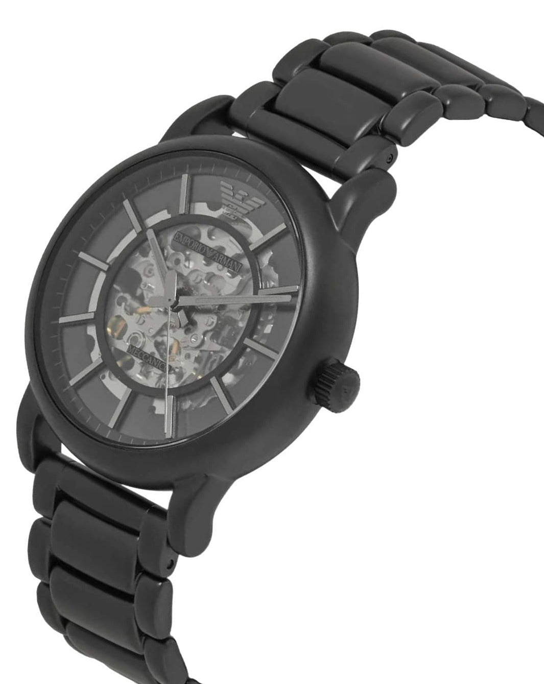  Shop Authentic Emporio Armani Meccanico Skeleton Black Dial Black Steel Strap Watch For Men - AR60045 - Luxxuri