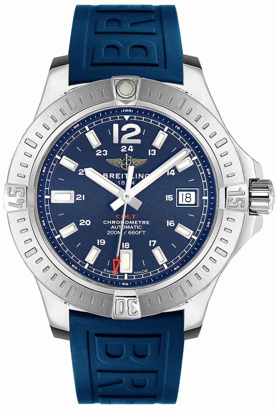  Shop Authentic Breitling Colt Automatic 44mm Blue Dial Rubber Strap Mens Watch - A1738811-C906-157S - Luxxuri
