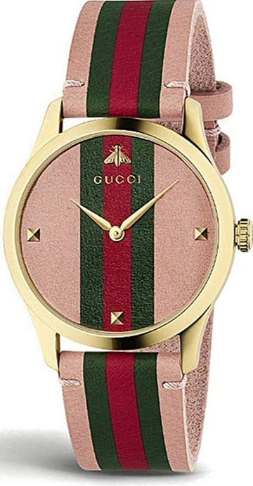  Shop Authentic Gucci G Timeless Quartz Pink Dial Three Tone Leather Strap Watch For Women - YA1264118 - Luxxuri