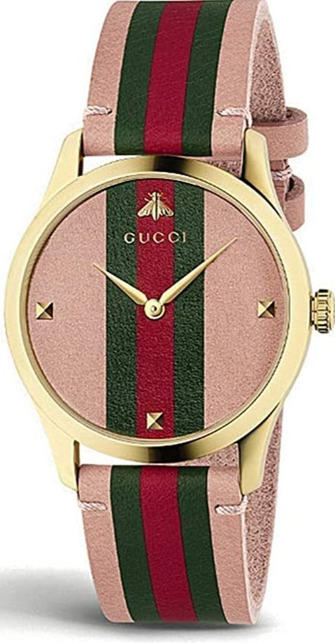  Shop Authentic Gucci G Timeless Quartz Pink Dial Three Tone Leather Strap Watch For Women - YA1264118 - Luxxuri