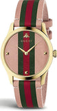  Shop Authentic Gucci G Timeless Quartz Pink Dial Three Tone Leather Strap Watch For Women - YA1264118 - Luxxuri