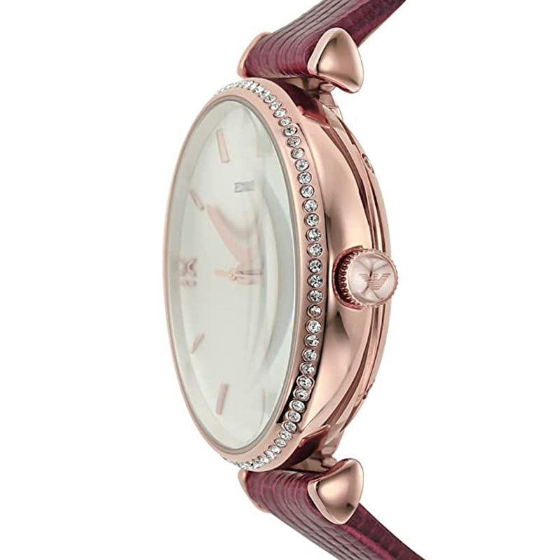  Shop Authentic Emporio Armani Meccanico Automatic Silver Dial Burgundy Leather Strap Watch For Women - AR60044 - Luxxuri