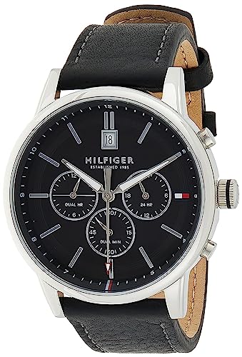  Shop Authentic Tommy Hilfiger Kyle Quartz Black Dial Black Leather Strap Watch for Men - 1791630 - Luxxuri