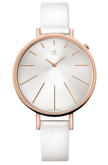  Shop Authentic Calvin Klein Equal Silver Dial White Leather Strap Watch for Women - K3E236L6 - Luxxuri