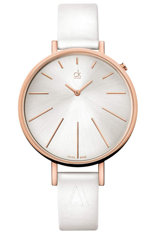  Shop Authentic Calvin Klein Equal Silver Dial White Leather Strap Watch for Women - K3E236L6 - Luxxuri