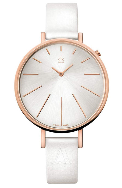  Shop Authentic Calvin Klein Equal Silver Dial White Leather Strap Watch for Women - K3E236L6 - Luxxuri