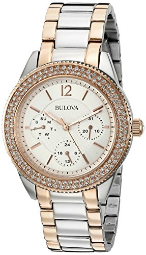  Shop Authentic Bulova Crystal Collection Silver Dial Two Tone Steel Strap Watch for Women - 98N100 - Luxxuri