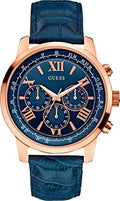 Guess Horizon Chronograph Blue Dial Blue Leather Strap Watch For Men - W0380G5