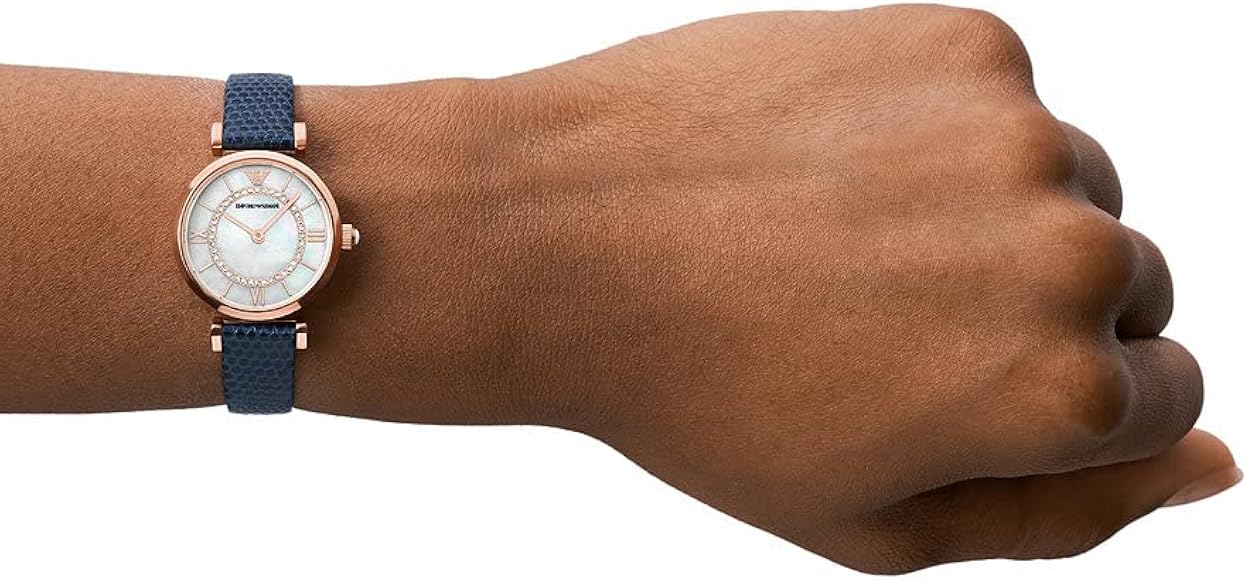  Shop Authentic Emporio Armani Gianni T-Bar Analog Mother of Pearl Dial Blue Leather Strap Watch For Women - AR11468 - Luxxuri