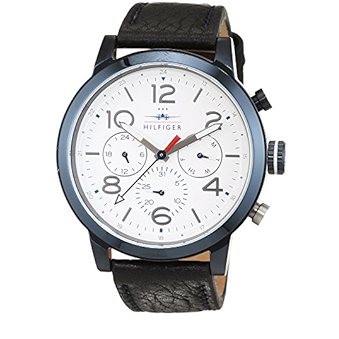  Shop Authentic Tommy Hilfiger Jake Multi Function Quartz White Dial Black Leather Strap Watch for Men - 1791235 - Luxxuri