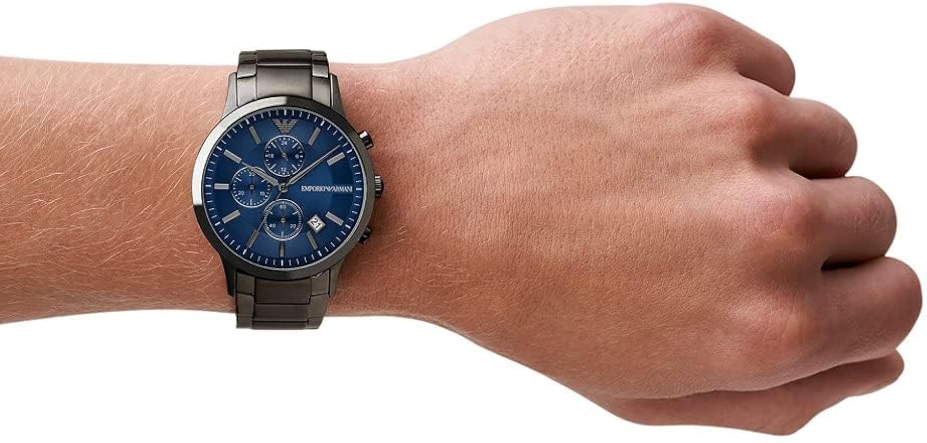  Shop Authentic Emporio Armani Renato Chronograph Quartz Blue Dial Black Steel Strap Watch For Men - AR11215 - Luxxuri