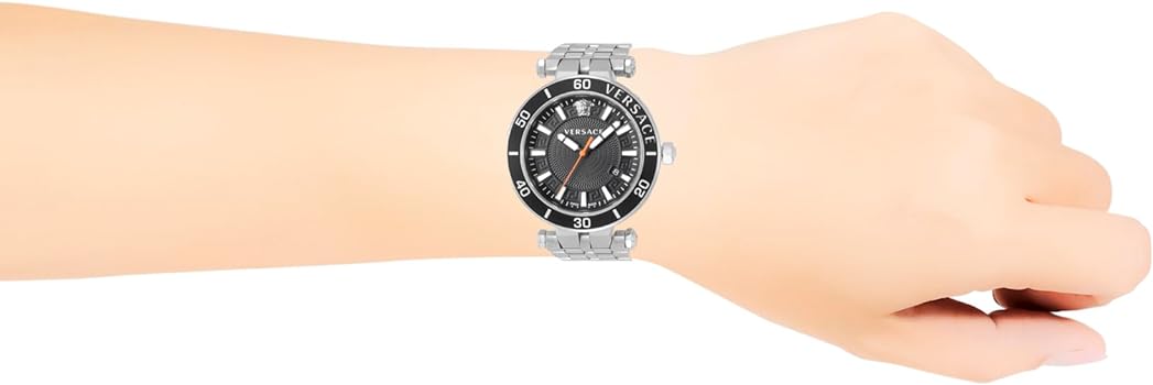  Shop Authentic Versace Greca Sport Quartz Black Dial Silver Steel Strap Watch For Men - VEZ300321 - Luxxuri