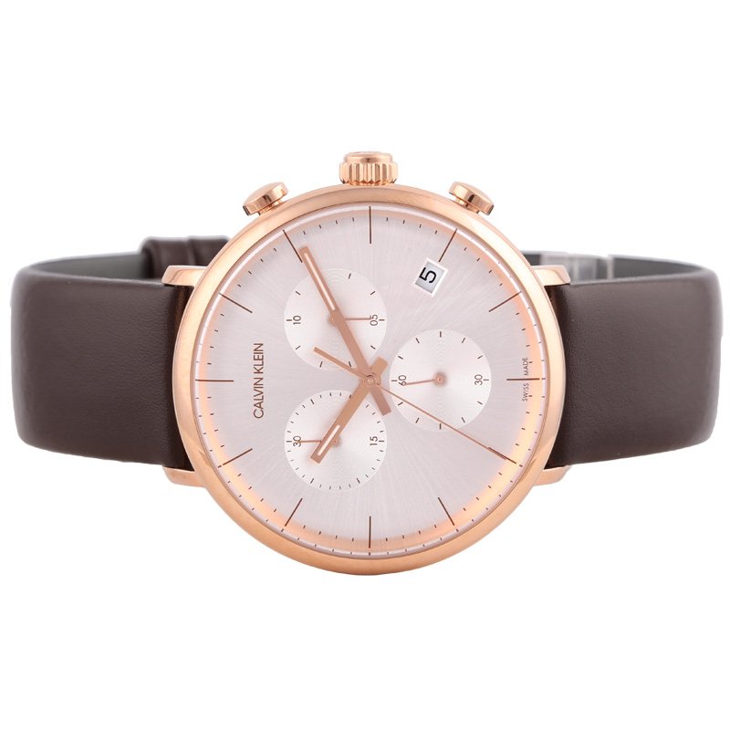  Shop Authentic Calvin Klein High Noon Silver Dial Brown Leather Strap Watch for Men - K8M276G6 - Luxxuri
