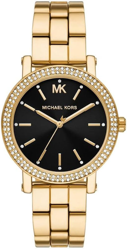  Shop Authentic Michael Kors Corey Three Hand Black Dial Gold Steel Strap Watch for Women - MK7345 - Luxxuri
