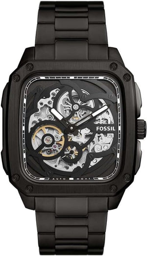 Shop Authentic Fossil Inscription Automatic Skeleton Black Dial Black Steel Strap Watch for Men - BQ2574 - Luxxuri