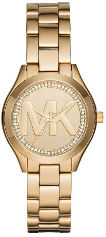  Shop Authentic Michael Kors Slim Runway Gold Dial Gold Steel Strap Watch for Women - MK3477 - Luxxuri