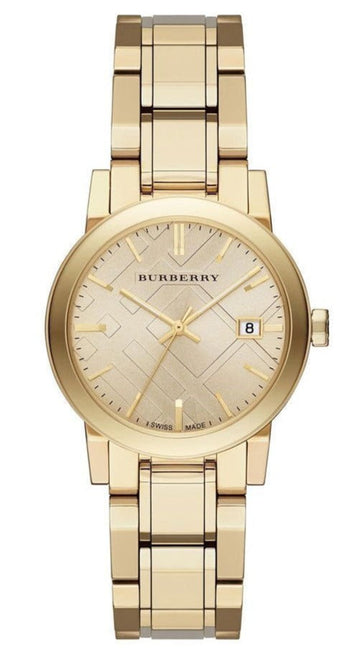  Shop Authentic Burberry The City Gold Dial Gold Steel Strap Watch for Women - BU9134 - Luxxuri