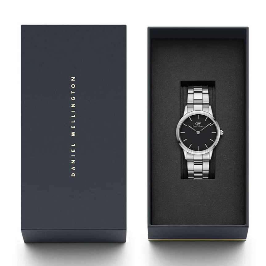  Shop Authentic Daniel Wellington Iconic Link Black Dial Silver Steel Strap Watch For Women - DW00100206 - Luxxuri