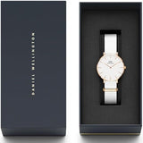  Shop Authentic Daniel Wellington Classic Petite Dover White Dial White Nylon Strap Watch For Women - DW00100313 - Luxxuri