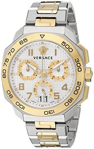  Shop Authentic Versace Dylos Chronograph Silver Dial Two Tone Steel Strap Watch for Men - VQC030015 - Luxxuri