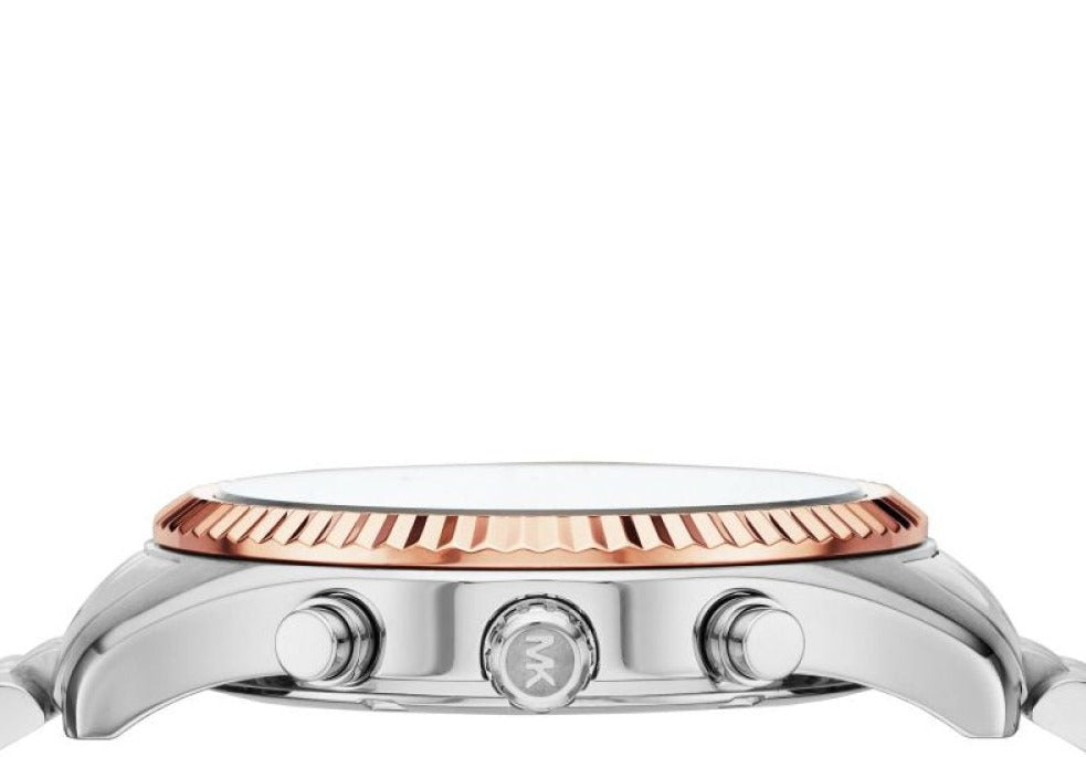Michael Kors Lexington Chronograph Brown Dial Silver Steel Strap Watch For Men - MK8732