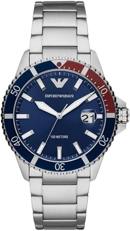  Shop Authentic Emporio Armani Diver Quartz Blue Dial Silver Steel Strap Watch For Men - AR11339 - Luxxuri