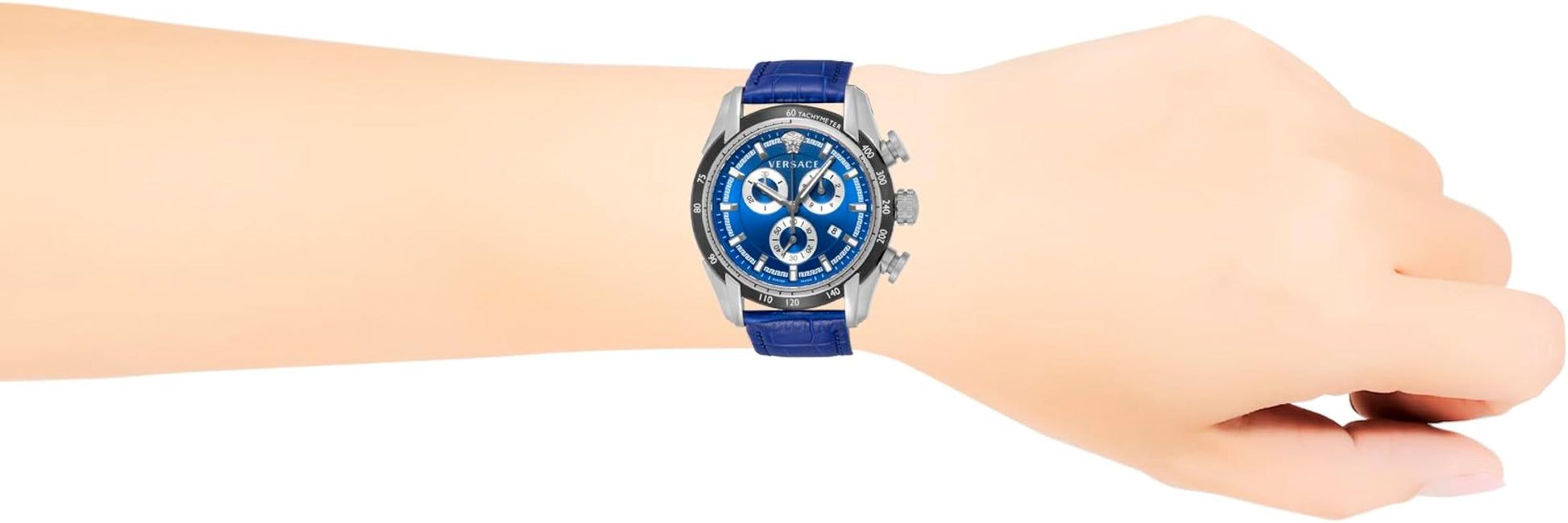  Shop Authentic Versace V-Ray Chronograph Quartz Blue Dial Blue Leather Strap Watch for Men - VE2I00721 - Luxxuri